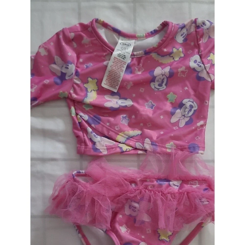 Disney 3T Girls Pink & Purple Minnie Swim Top and Ruffle Bottoms 2 piece set